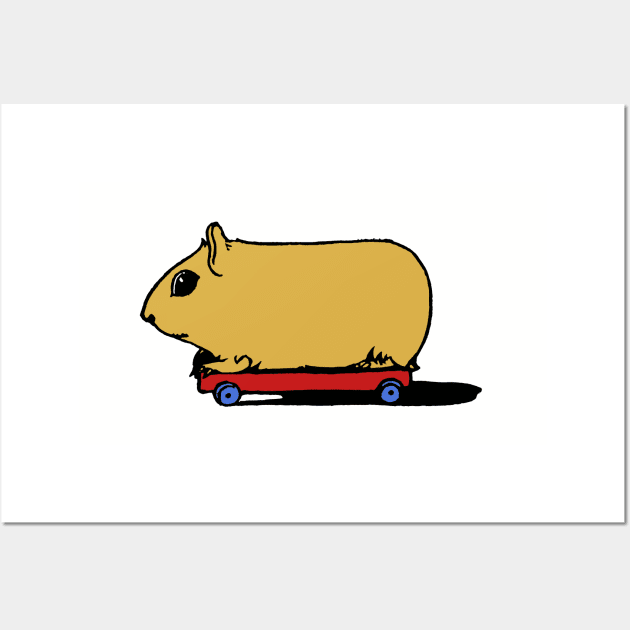 Cute Cartoon Guinea Pig / Hamster on Skateboard Wall Art by softbluehum